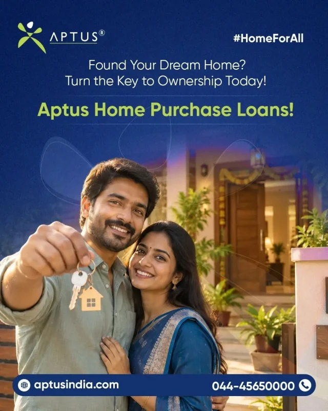 Aptus Home Purchase Loan social creative with a couple holding a key