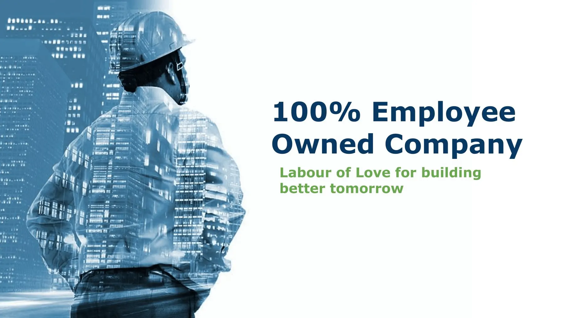 Campaign creative: 100% Employee Owned Company. Labour of love for building a better tomorrow.