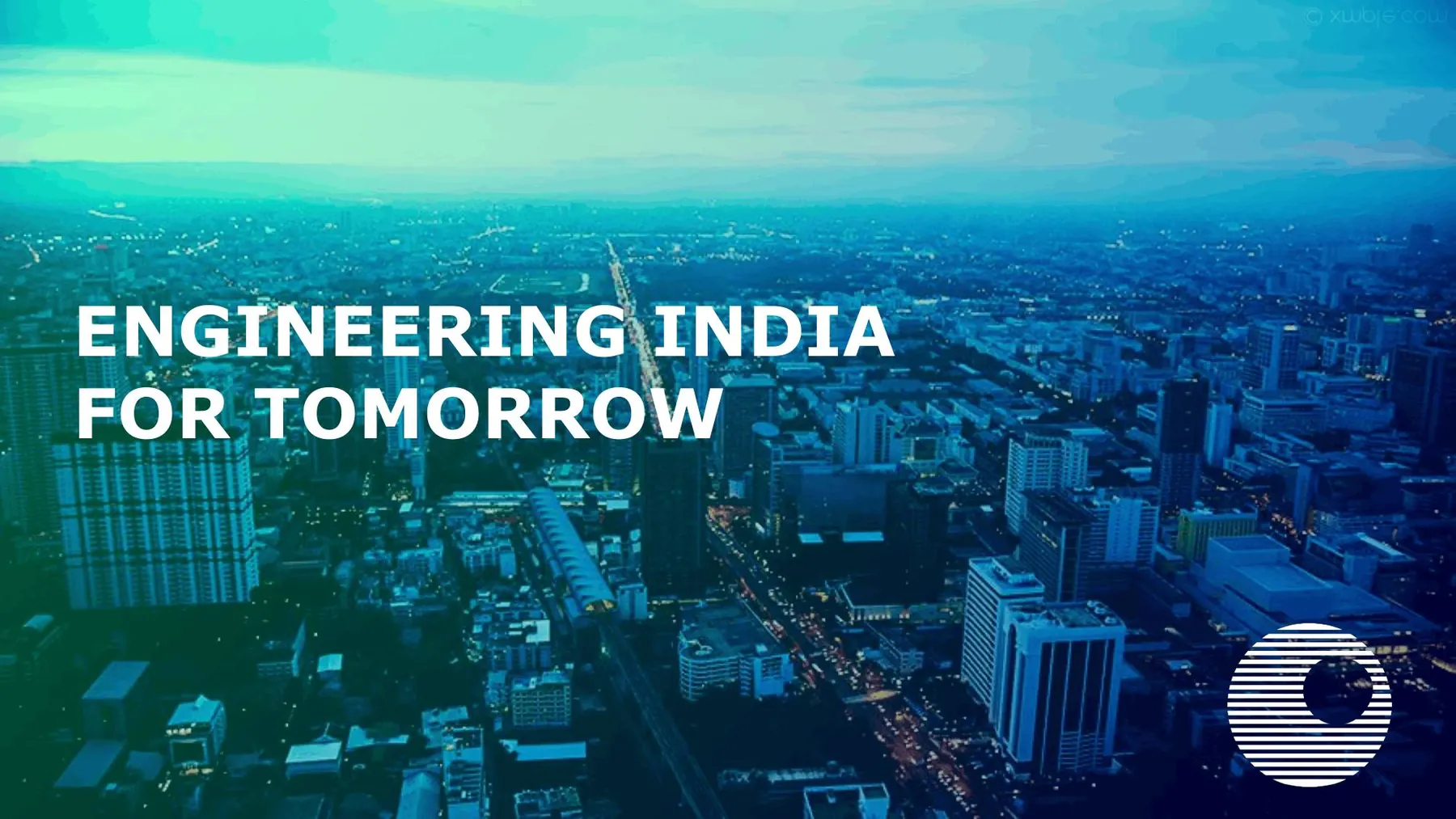 Campaign creative: Engineering India for Tomorrow, over a city skyline with the Atmastco mark