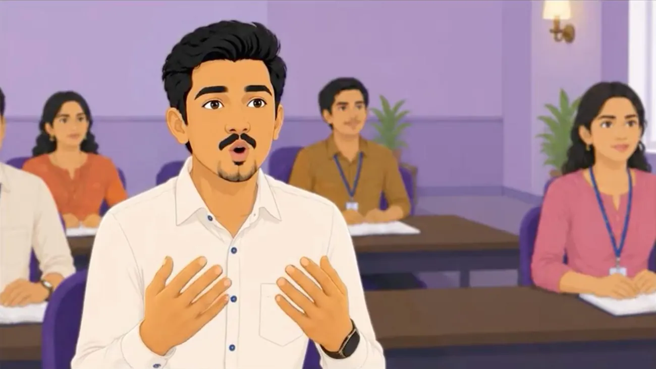 An employee asking a question in a training session