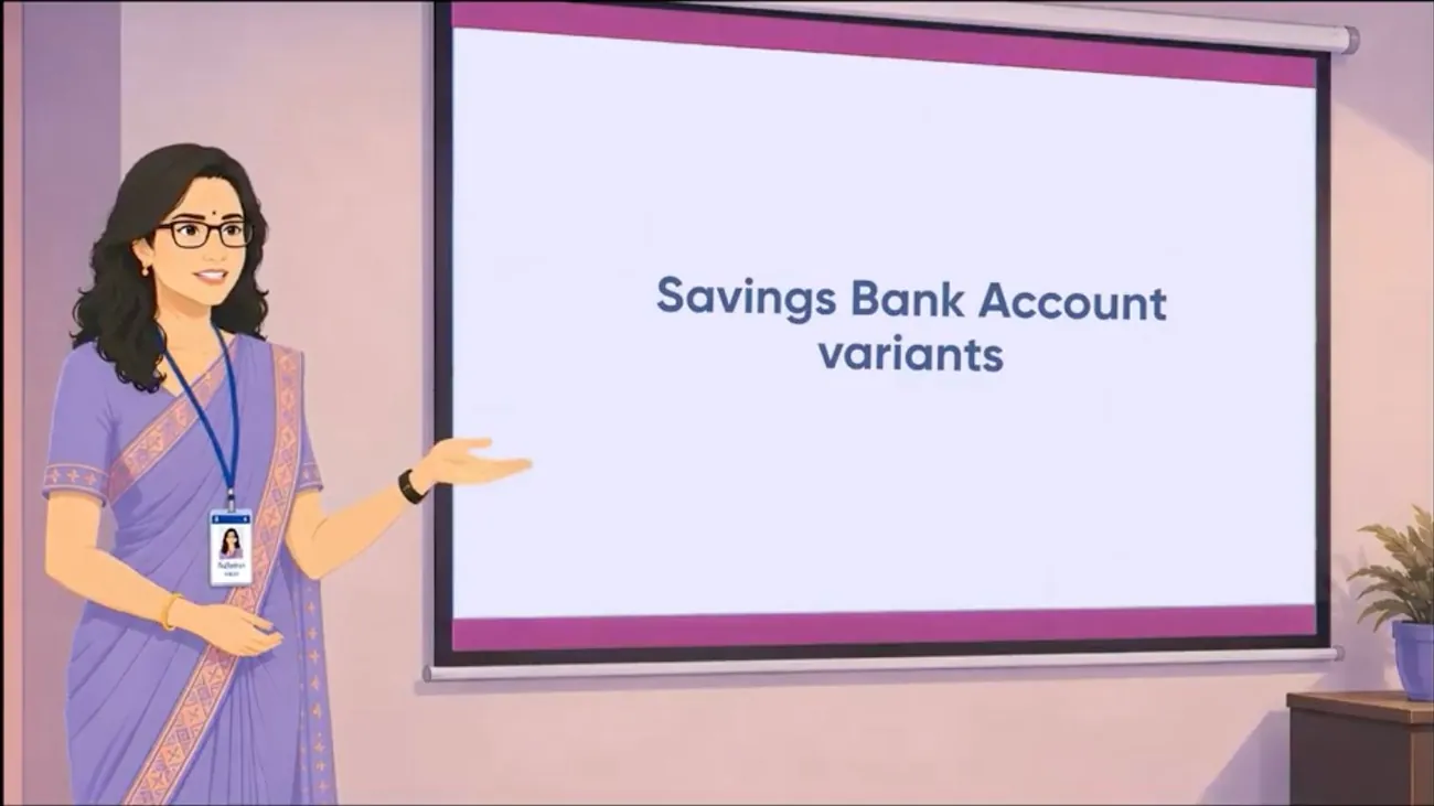 A trainer presenting Savings Bank Account variants