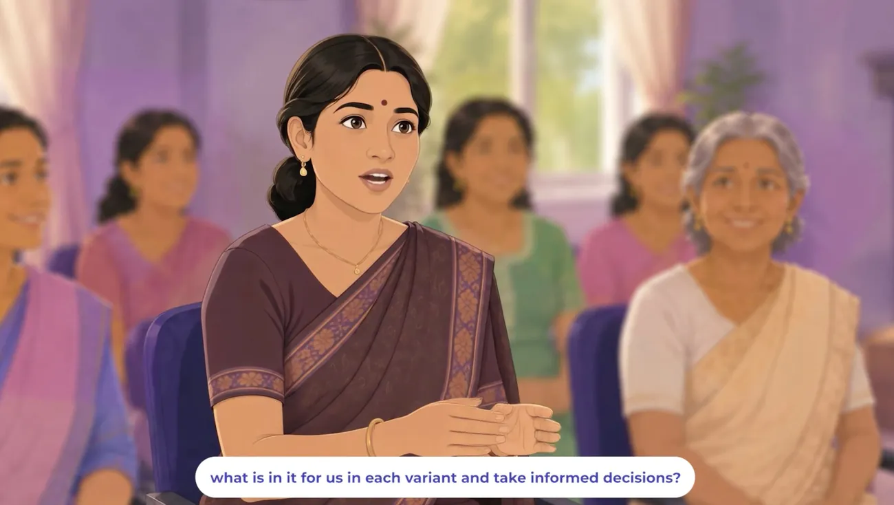 A customer asking how each variant helps her make informed decisions