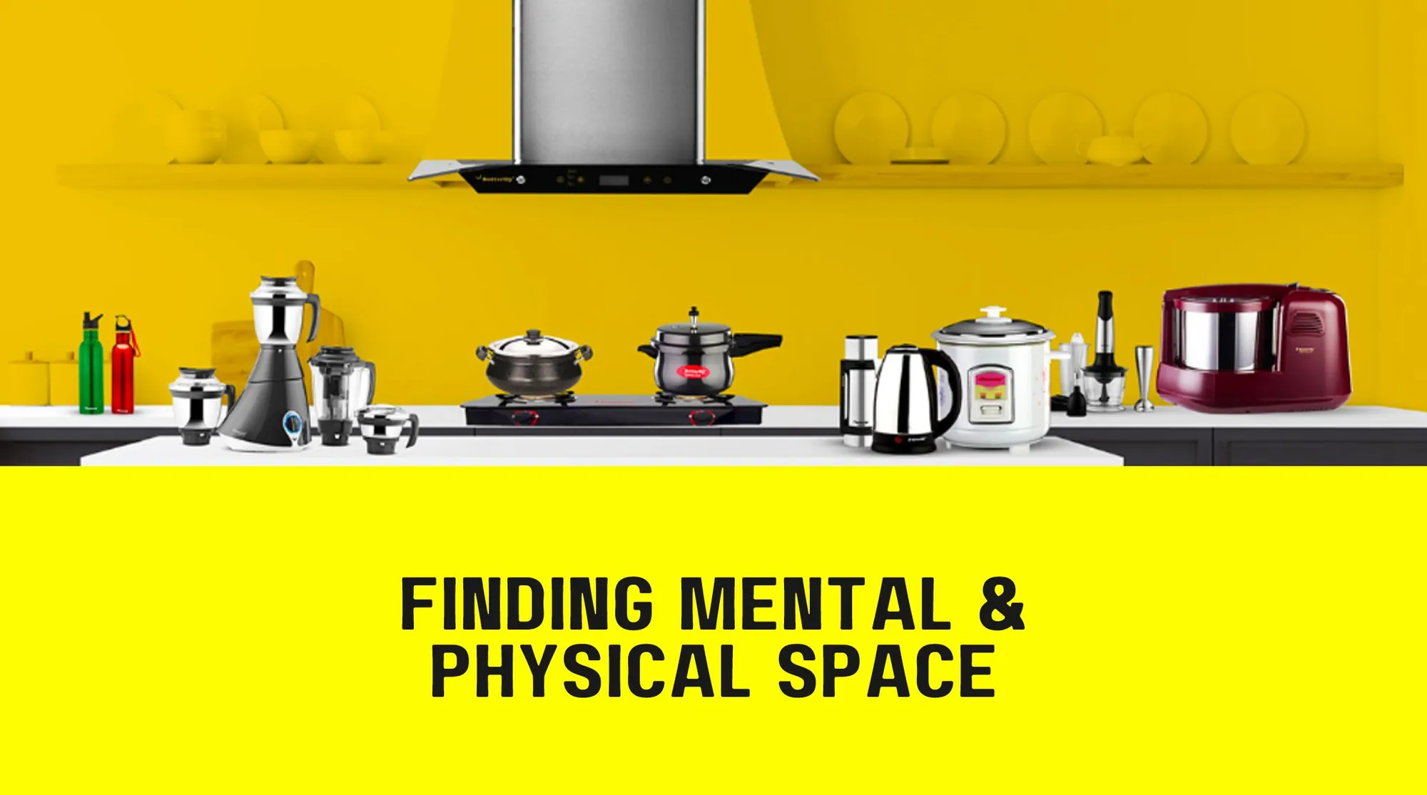 A yellow kitchen counter lined with Evochef appliances: Finding mental and physical space