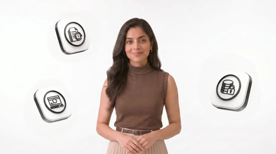 The presenter surrounded by floating bank icons
