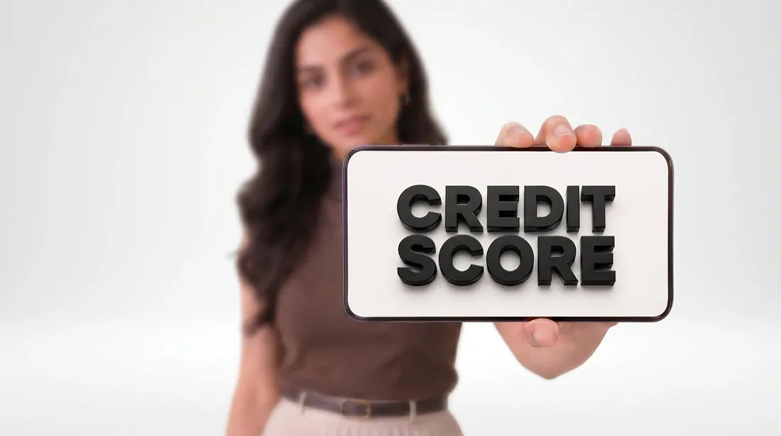The presenter holding a Credit Score sign