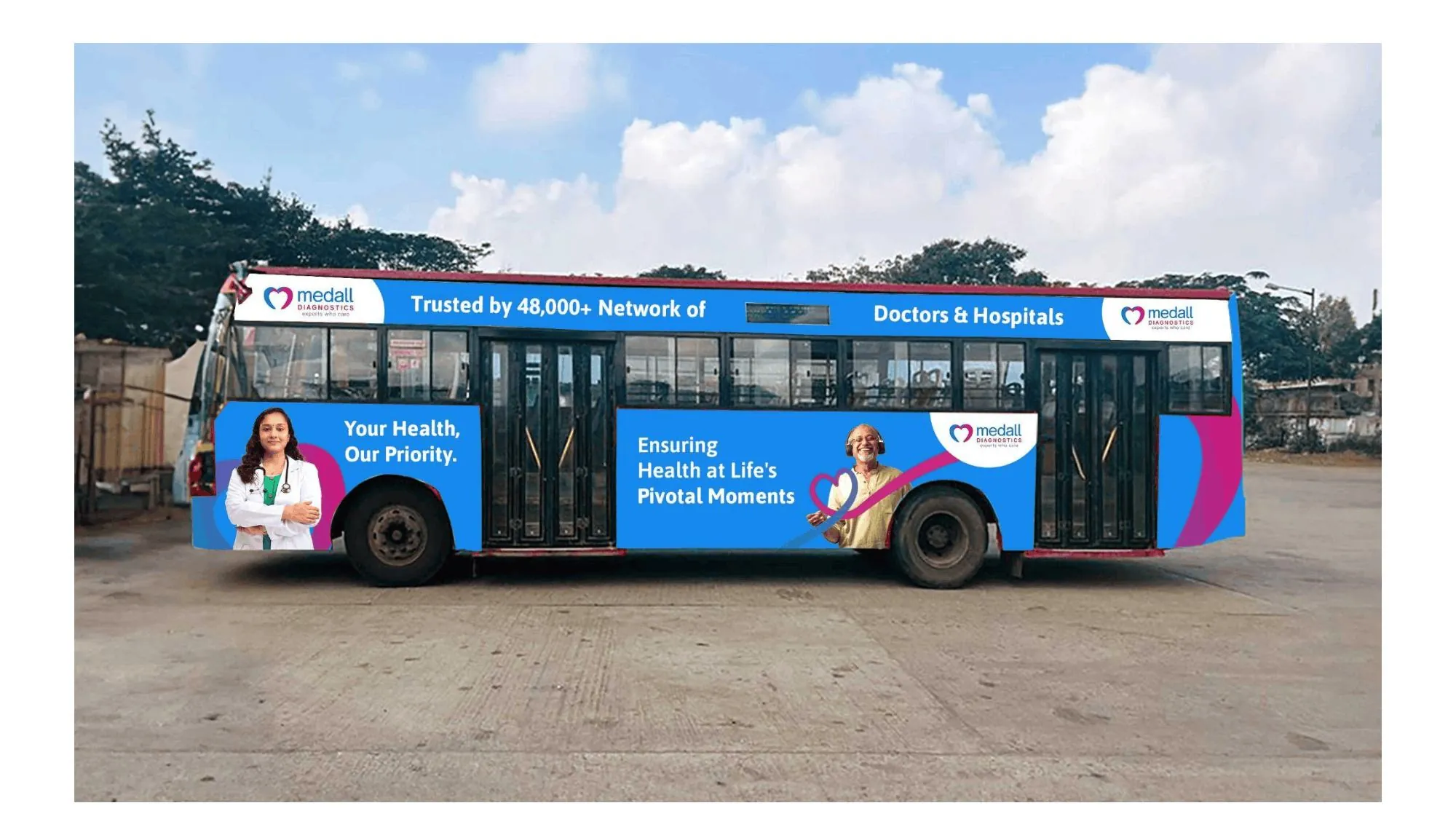 Medall branded city bus: trusted by a network of doctors and hospitals