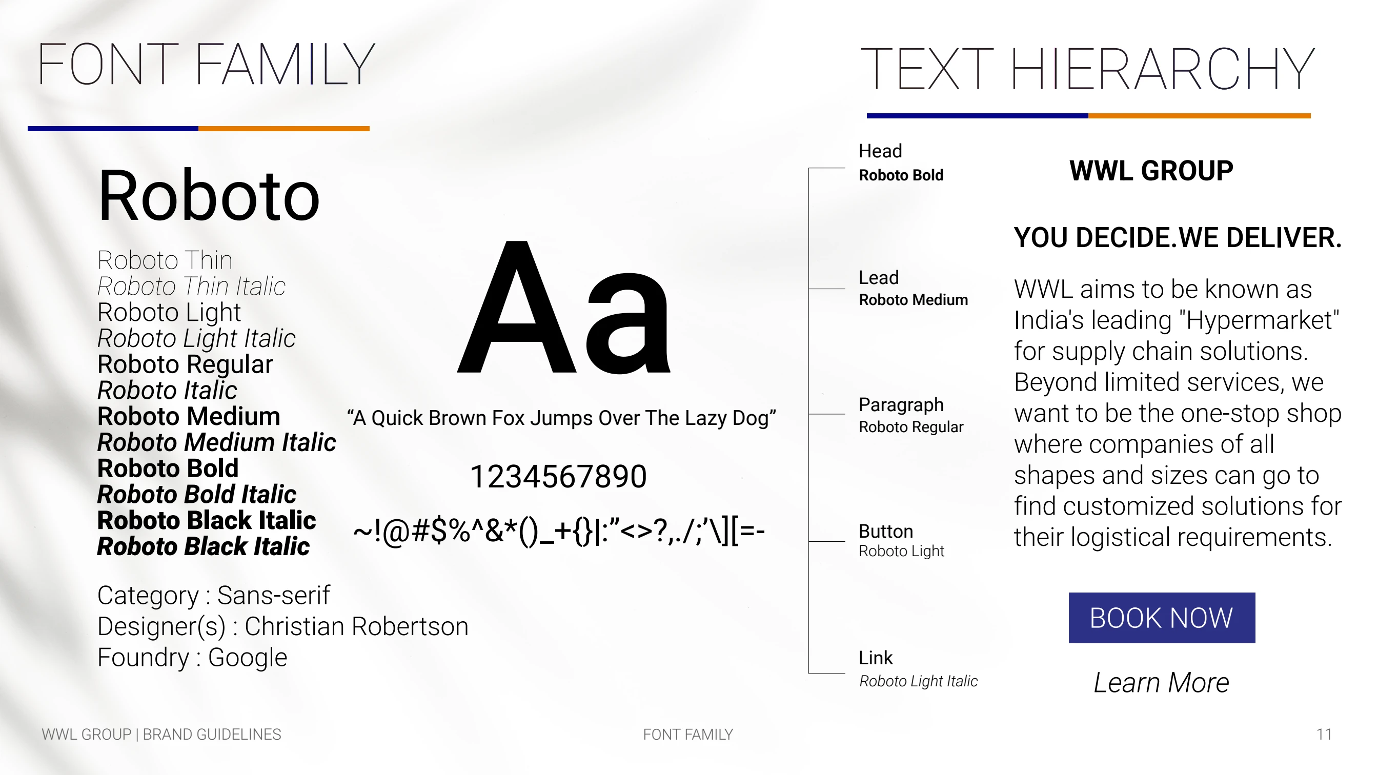 WWL GROUP brand guidelines: Typography and text hierarchy