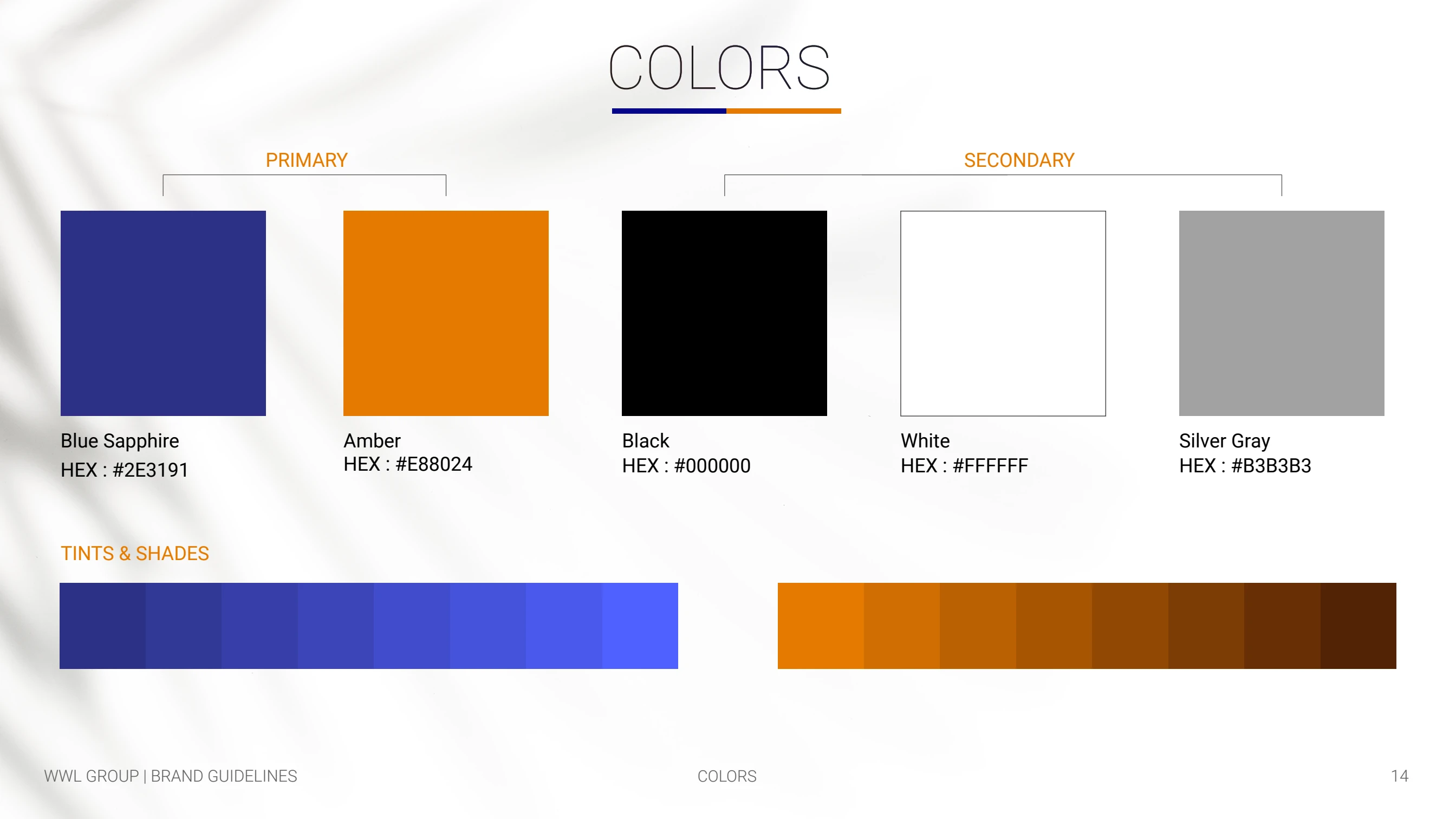 WWL GROUP brand guidelines: Brand colour palette