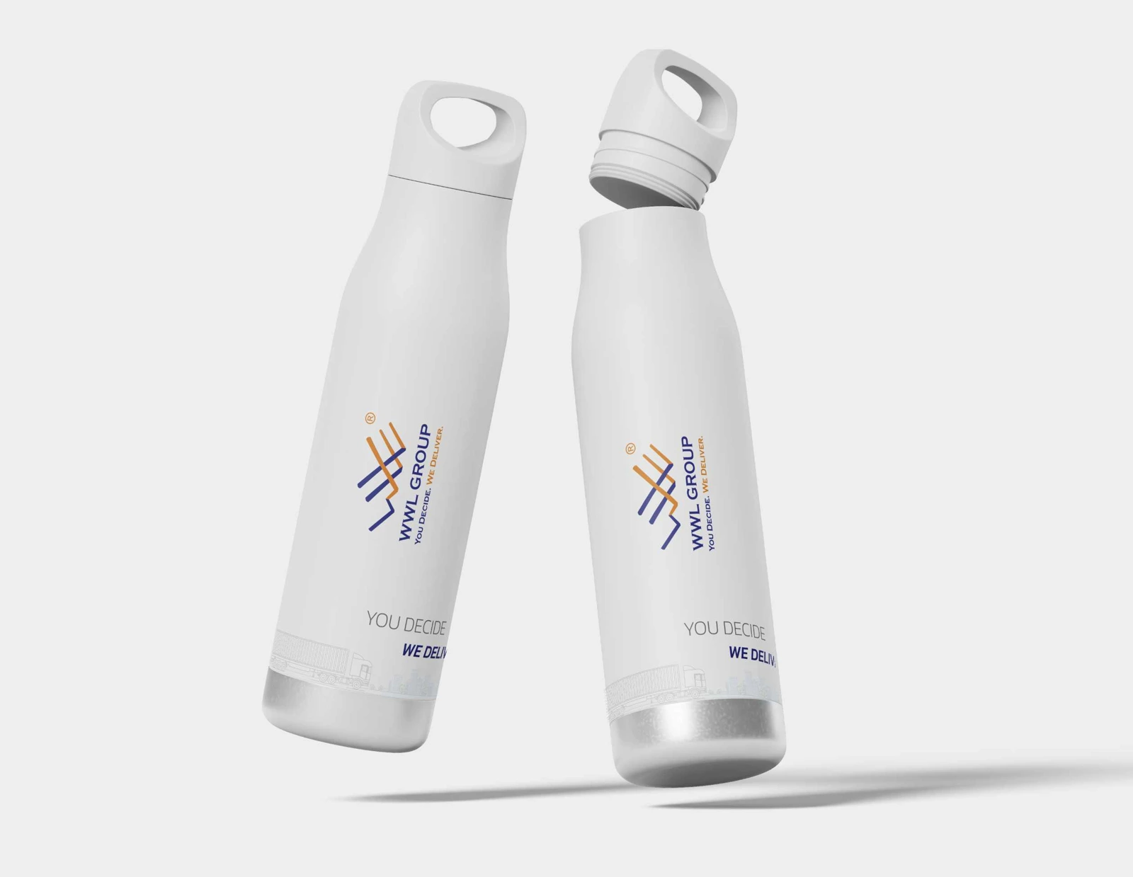 WWL GROUP water bottles design mockup